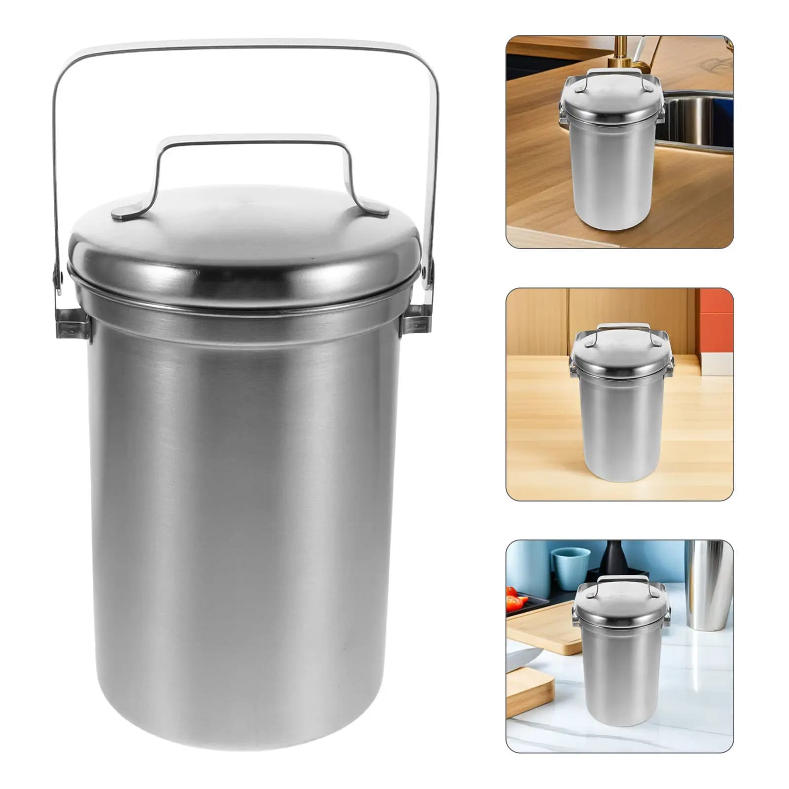 Contenitore per Compost da Cucina in Acciaio Inox da 3L, Bidone per Rifiuti Alimentari con Coperchio Ermetico, Design Moderno Salvaspazio per Interni