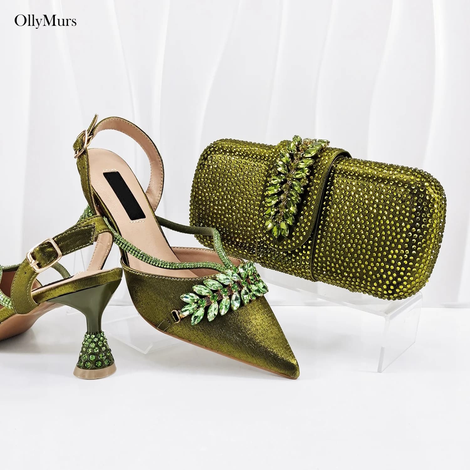 New Arrival Fashion Rhinestone Ladies Shoes And Bag Set Hot Sale African High Heels Shoes With Matching Bag Set For Party