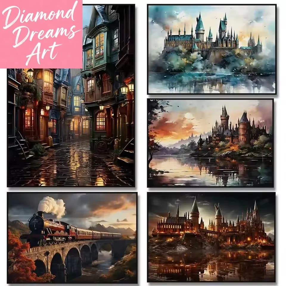 Quadro Senza Cornice, Harry Potter Hogwarts Castello Treno Scuola Arte 5D Fai da Te Mosaico Pittura Diamante Fantasia Magia Mago Gufo Libro Decorazione Murale