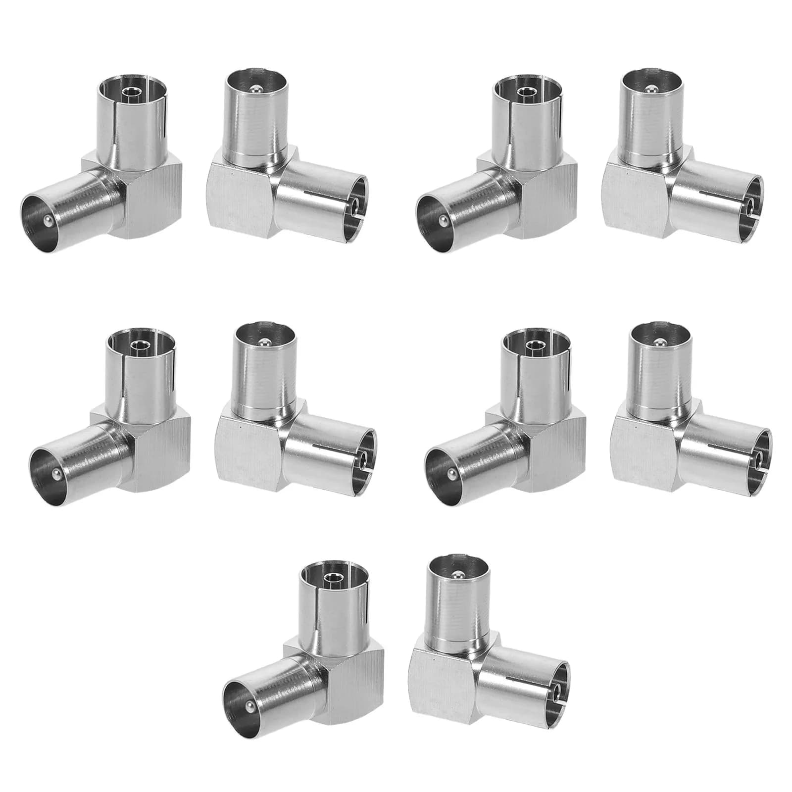 10Pcs Right Angle Coaxial Adapter Connector Nickel Plated Zinc Alloy TV Cable Extender Set Top Box Connector TV Aerial Coaxial