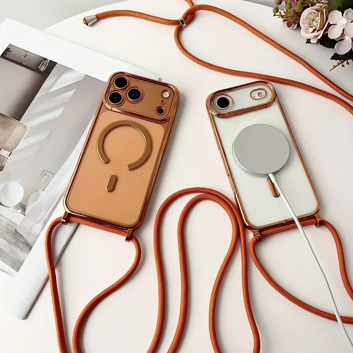 Luxury Necklace Corda Corda Cordino Plated Magnetic Phone Case for iPhone 17 16 14 12 13 15 Pro Max Air for Magsafe Cover