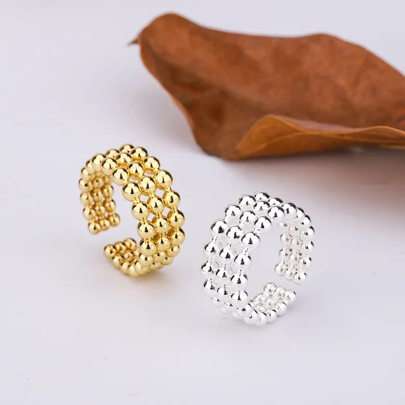925 Sterling Silver Adjustable Rings Gold Color for Women, With Round Ball, Luxury Jewelry, Valentine's Day Gift, Wedding Jewelry