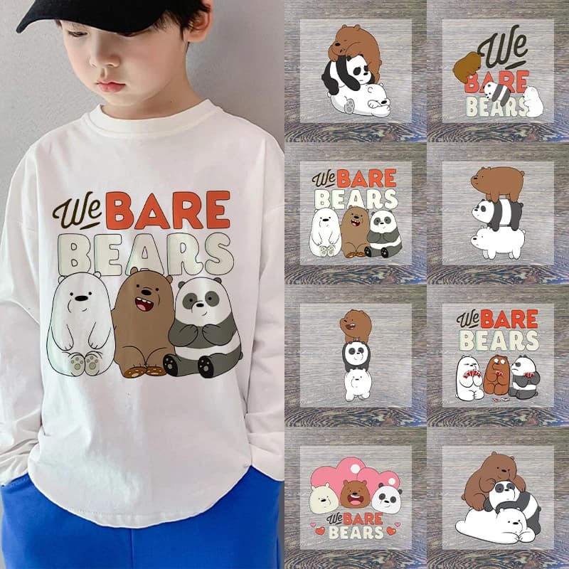 Toppe Termoadesive We Bare Bears per Abbigliamento, Patch Termotrasferibili Fai da Te per T-shirt, Adesivi Personalizzati per Vestiti Bambini, Regali per Bambini