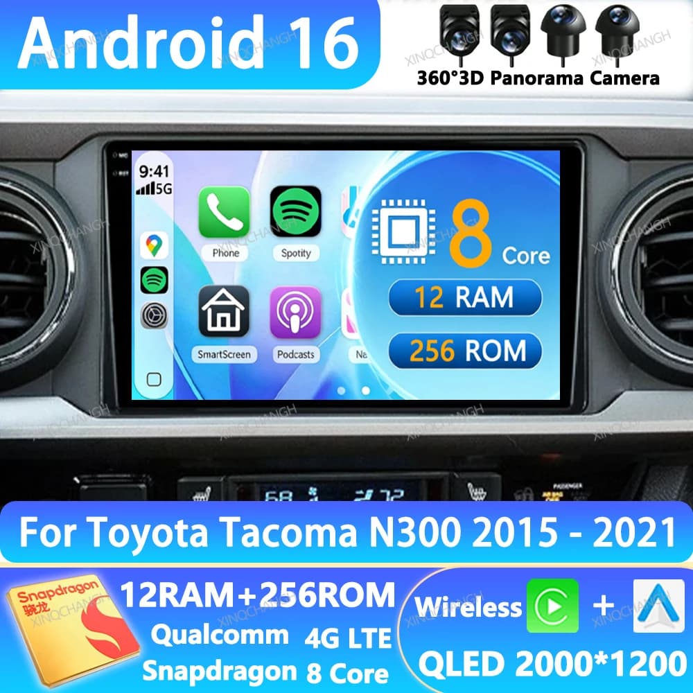 Android 16 Car Radio For Toyota Tacoma N300 2015 - 2021 Navigation 4G WIFI Head Unit QLED BT GPS 2DIN Qualcomm Navigation BT GPS