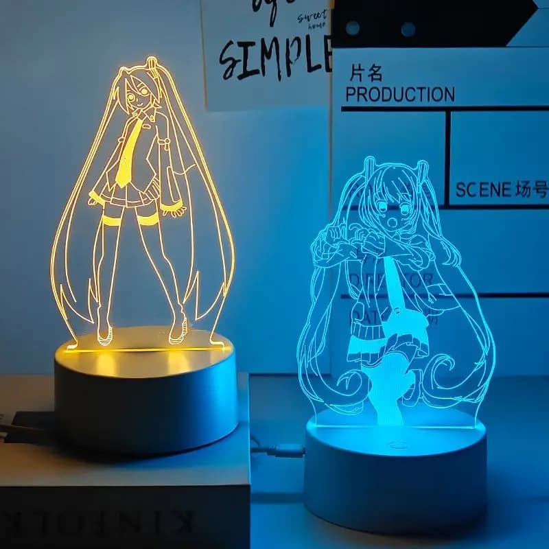 Luce Notturna Decorativa Hatsune Miku, Statuetta Acrilica Luminosa Kawaii 2D per Camera da Studente, Regalo