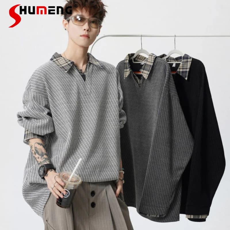 Men's sweatshirt Spring 2026, New Quadri design with Contrast collar, Two-piece knit, Long sleeves, Sportswear