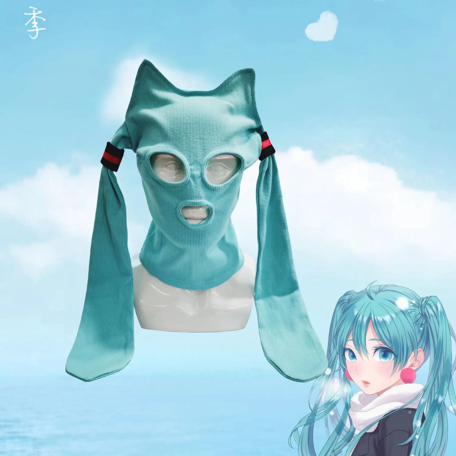 Divertente Maschera Facciale Lavorata a Maglia con Orecchie da Gatto Anime, Cappello Lavorato a Maglia Carino per Cosplay, Accessorio per Costumi di Halloween, Casco Integrale Divertente