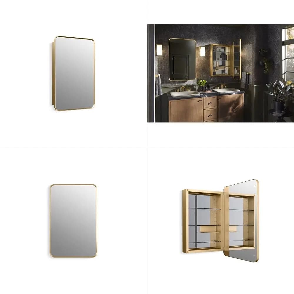 35570BGL Verdera Framed Bathroom Medicine Cabinet with Mirror, Rectangular Design, Mirrored Interior, Adjustable Glass Shelves,