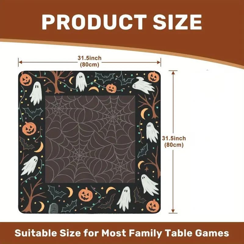 VIKAMA Halloween Ghost Pumpkin Mahjong Poker Table Mat Non-Slip Noise-Reducing Spooky Square Game Mat Holiday Party Table Decor