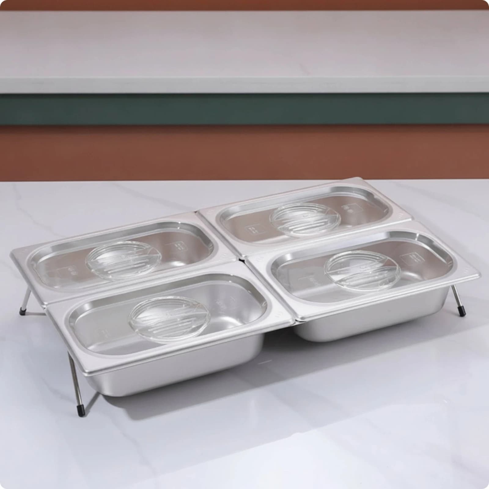 Four-Compartment Food Tray Countertop Food Storage Organizer with Lid Condiment Holder with Lid Sturdy Container Reusable