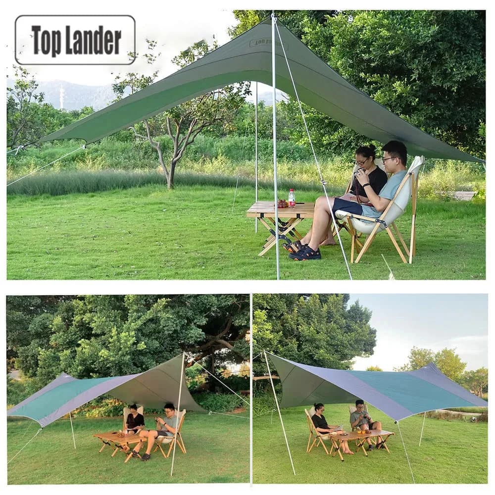 Hex Camping Tarp 4.1x4.1m Waterproof Tent Sun Shelter Large Outdoor Shade Tourist Awning Canopy Beach Sunshade Shade Butterfly