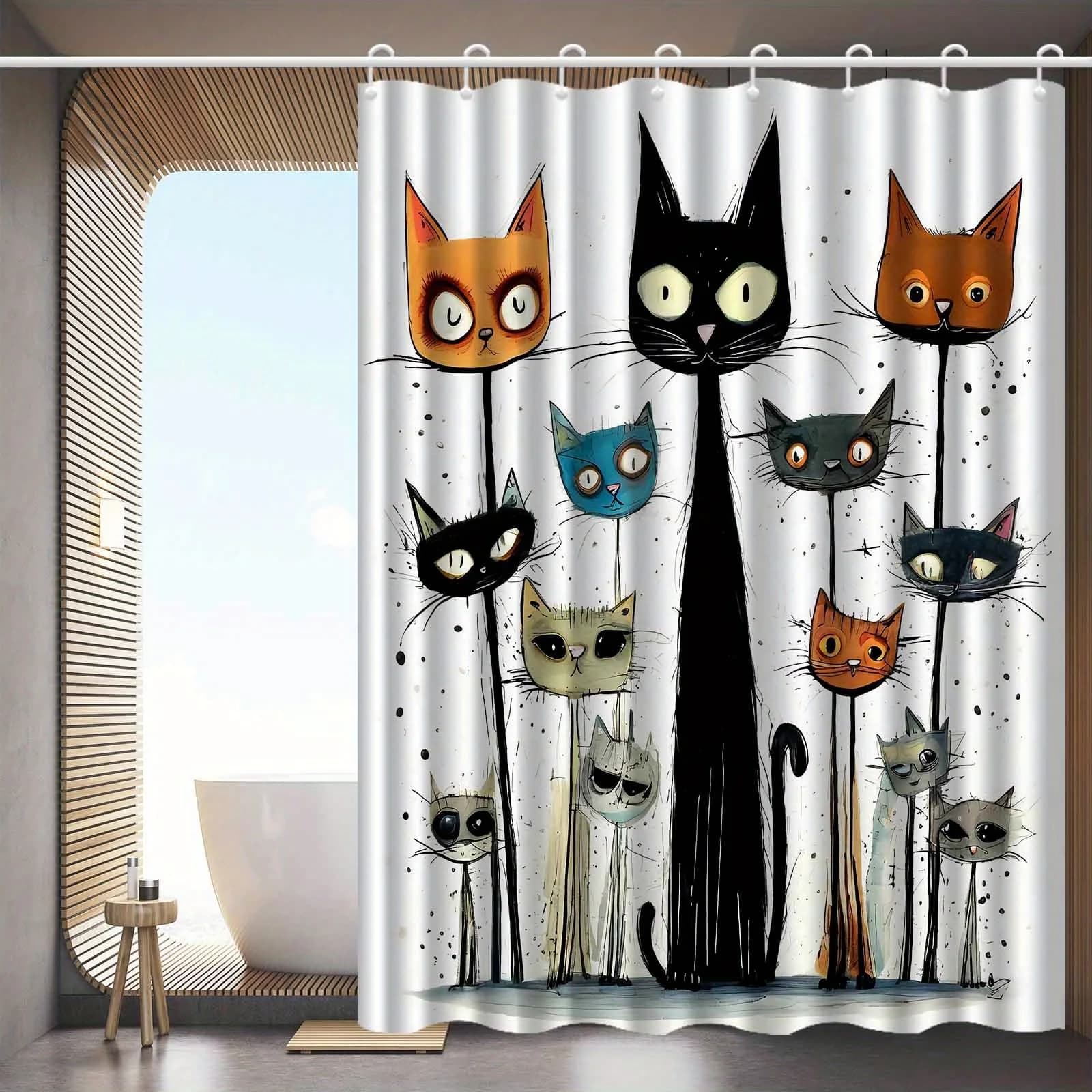 Tenda da doccia con motivo artistico astratto a sette teste da 1 pezzo, tenda da bagno elegante di fascia alta, modello decorativo per il bagno