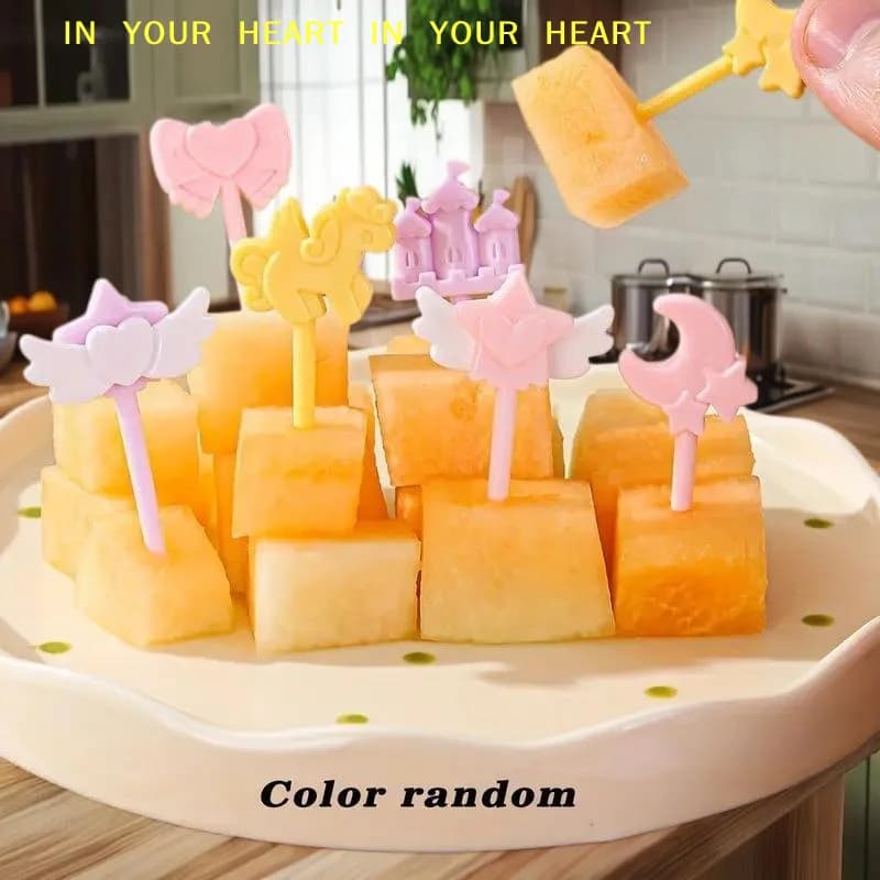 【X】10 Pcs Cartoon Fruit Fork Cute Cupcake Top Decoration Food Appetizer Toothpicks Bento Box Accessories Cocktail Picks