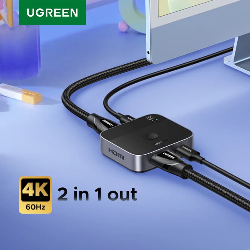 UGREEN HDMI USB C Switch 2 in 1 uscita 4K 60Hz Pulsante manuale per PS5 Xbox PC TV Monitor Proiettore HDCP 2.2 Home Theater Gaming