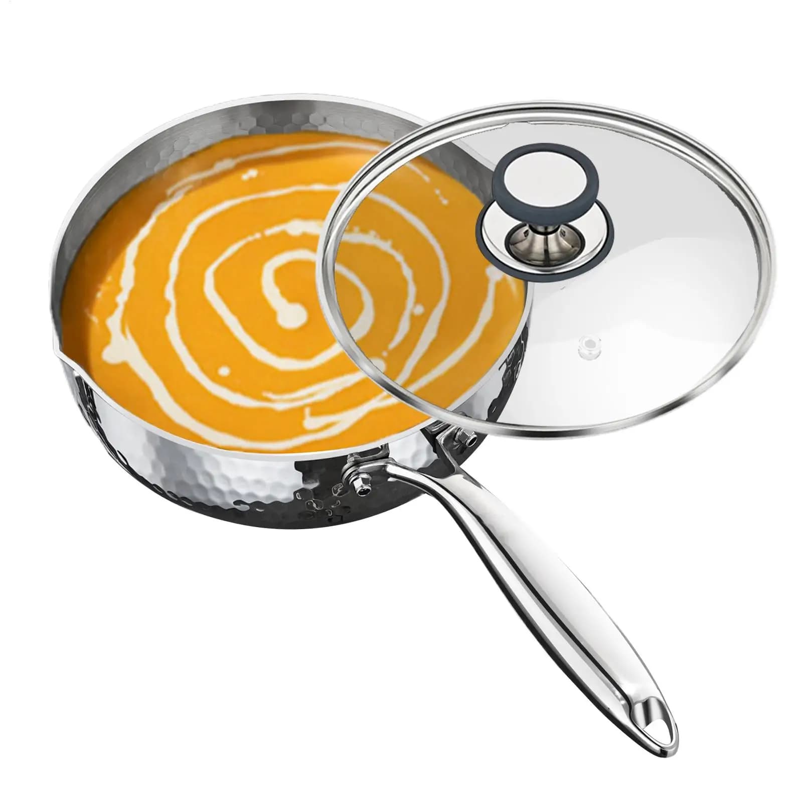 Pentola con coperchio in acciaio inossidabile con manico e beccuccio, con vaporiera per friggere, bollire e cuocere a fuoco lento
