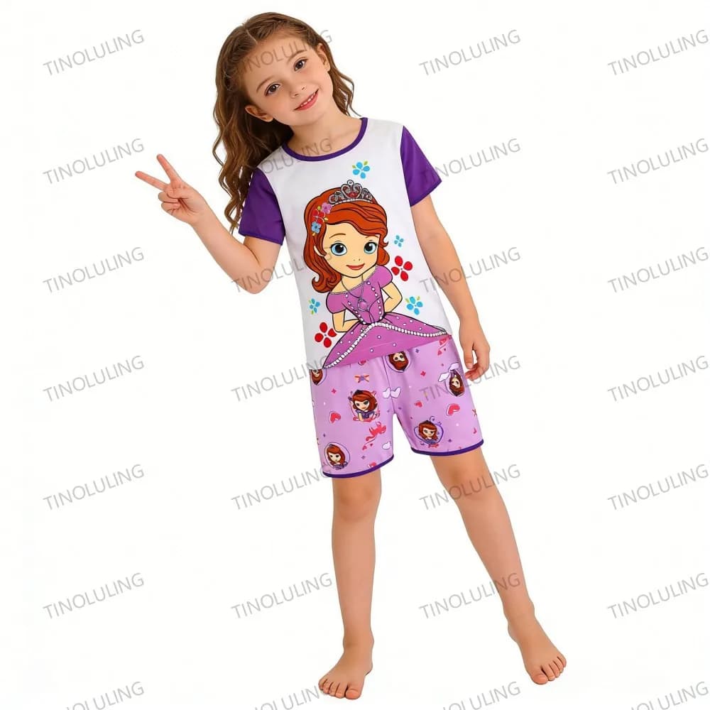 Pigiama in cotone Disney per ragazze, costumi da notte per bambini, set pigiama principessa Anna Elsa, pigiama estivo a maniche corte