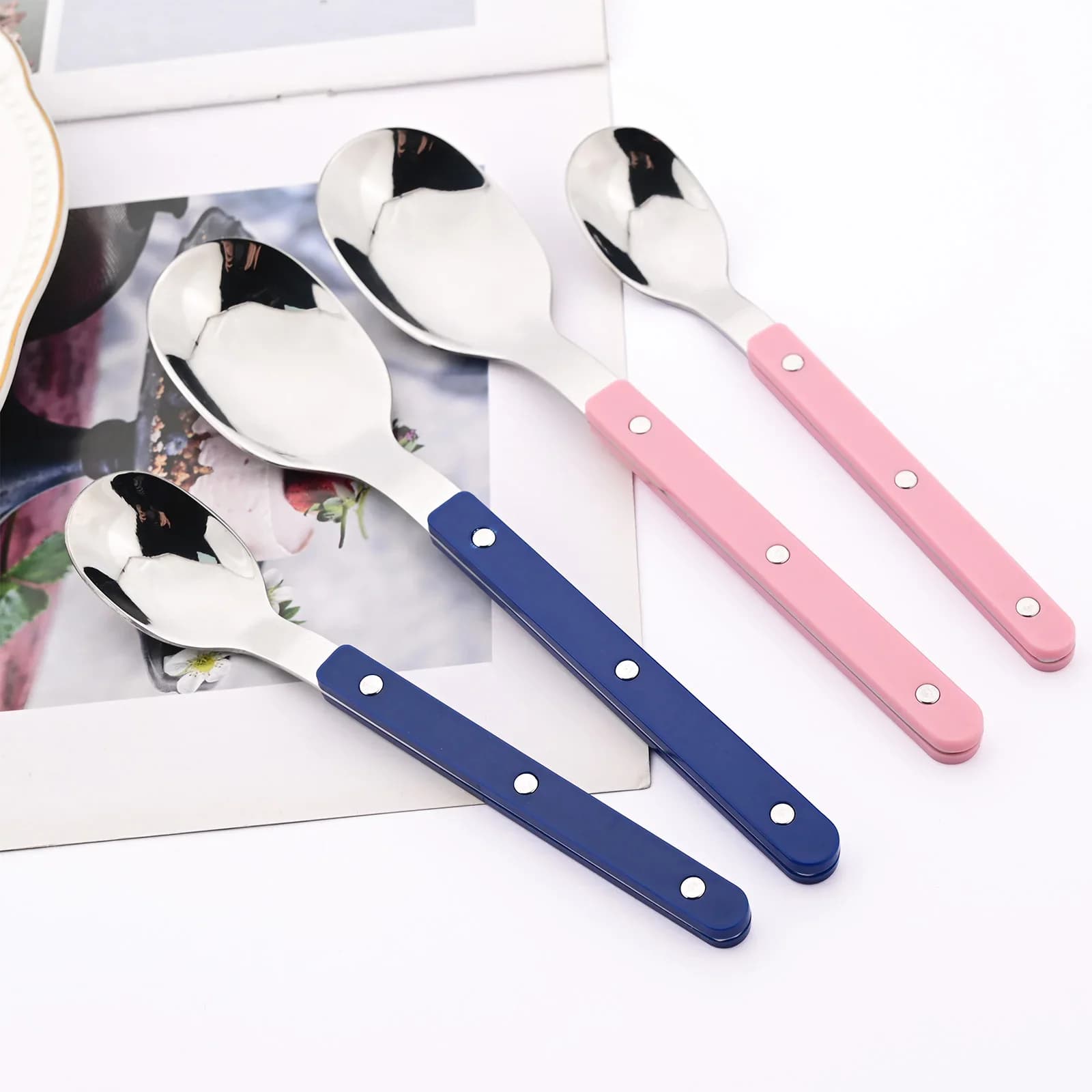 5Pcs Acrylic Handle Teaspoon Cutlery Set Stainless Steels Tableware Western Colorful Silver Dinnerware Home Kitchen Flatware Set