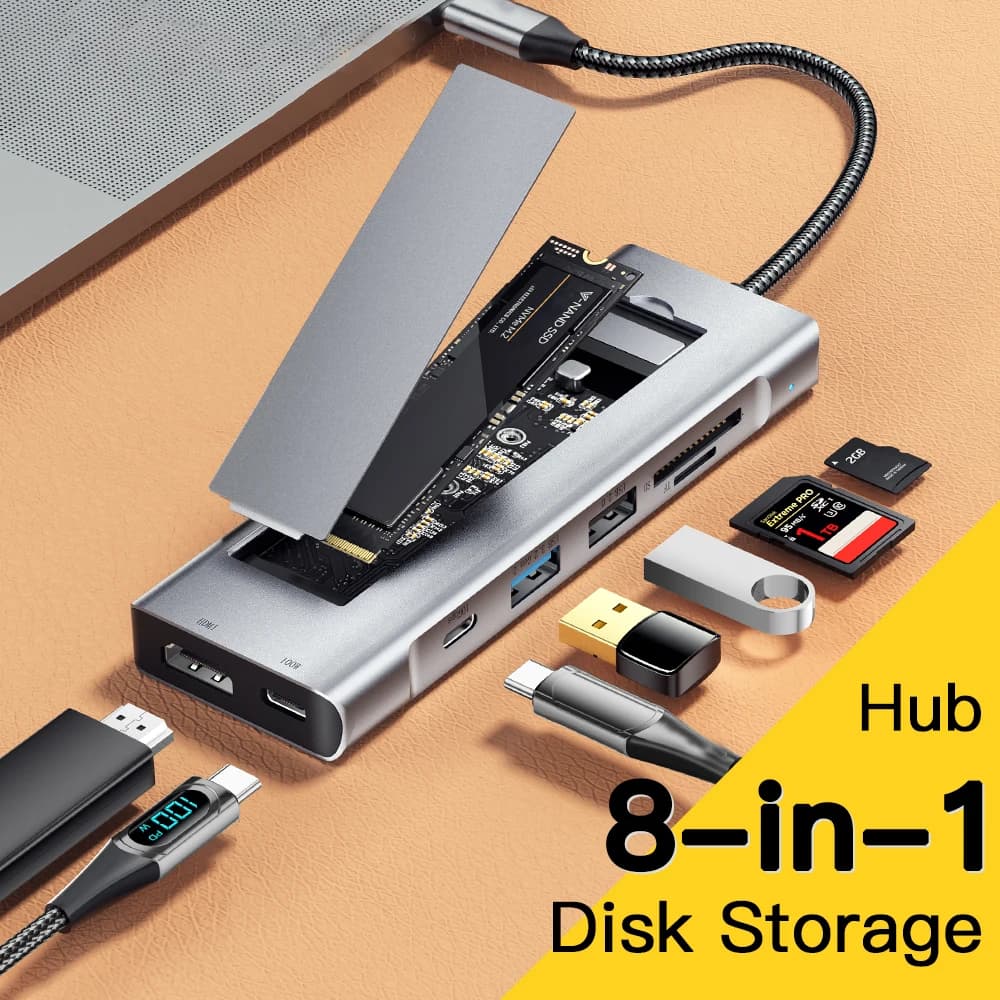 HUB USB 8-IN-1 con funzione di archiviazione su disco PD100W Stazione dock HUB SSD M.2 compatibile da USB C a HDMI per MacBook Pro Air M1 M2