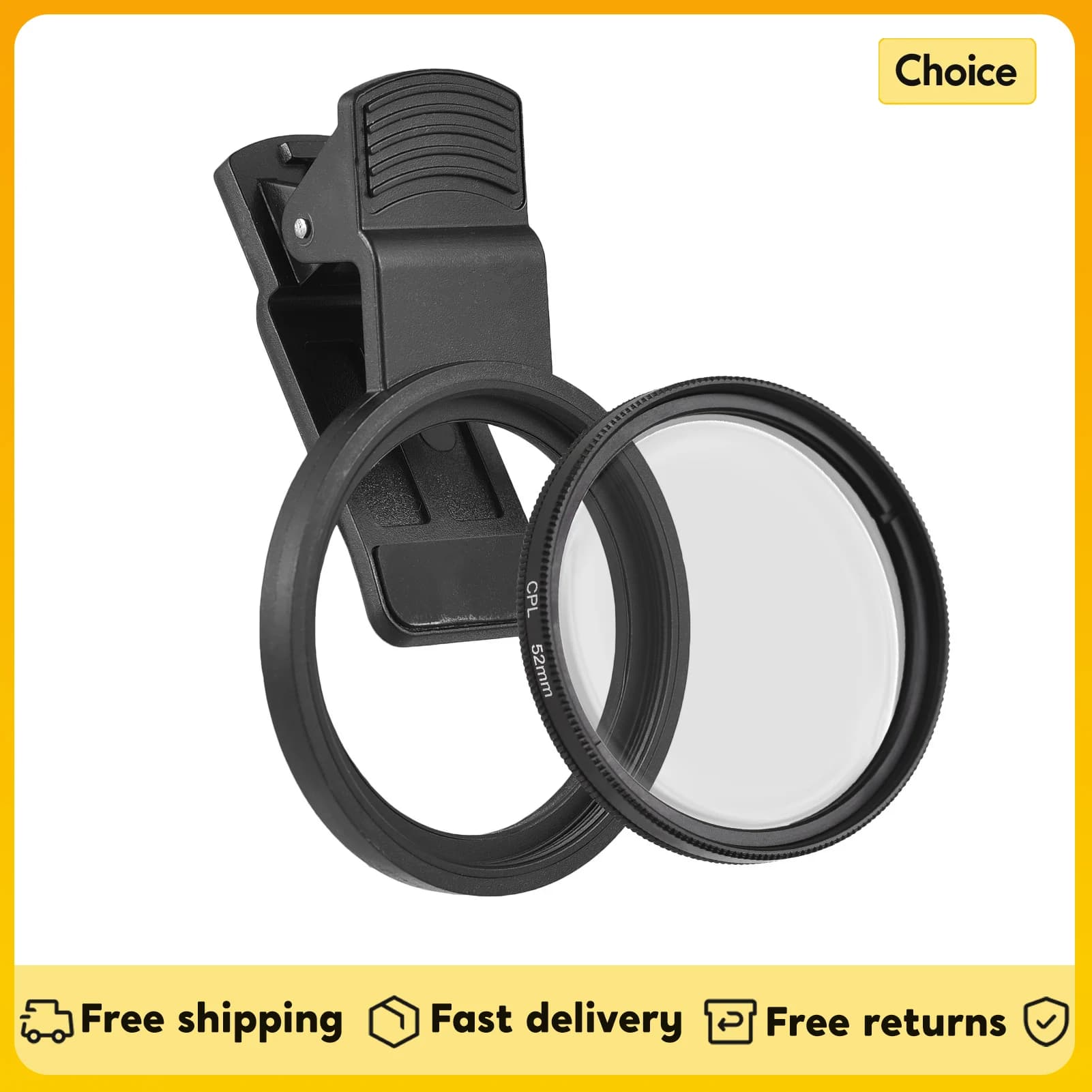 52mm CPL Filter for Camera Target Clip Polarizer Filter with Phone Clip for Smartphone for Canon Nikon Sony DSLR Cameras