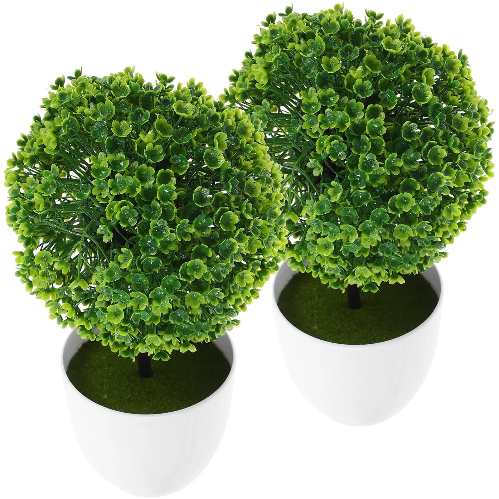 2Pcs Artificial Plants Ball Simulated Green Plastic Leaf Ball in White Flowerpot for Home Office Desk Decor Desktop Artificial