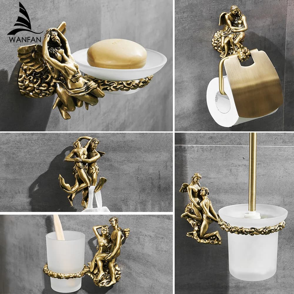 Set di accessori per il bagno romantico, portasciugamani e gancio per accappatoio, porta carta igienica portasciugamani portaspazzole WC MB-0810B