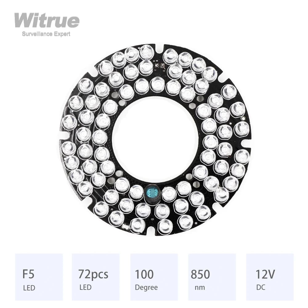 Witrue Infrarossi IR 72 pz LED 850nm 100 Gradi Vestito per.8mm 3.6mm 4mm Obiettivo DC12V CCTV Accessori per Telecamere di Sicurezza