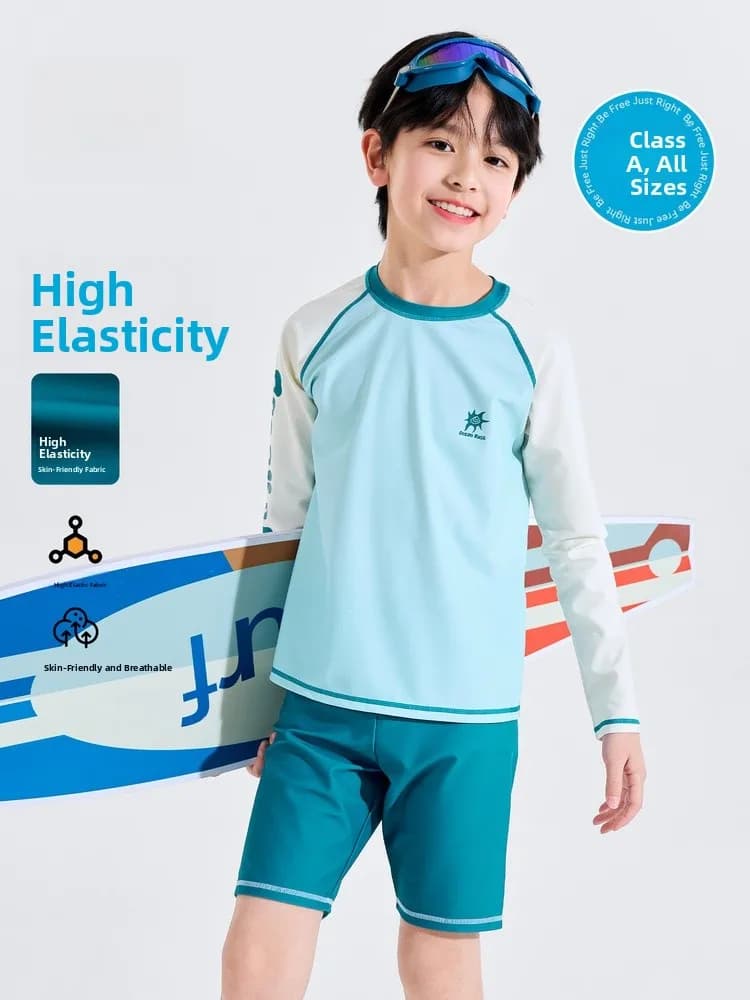 Boys' Swimwear UPF50 Sun Protection Separate Swimming Suits for Summer Swimming Polyester And Spandex Kids' Beachwear