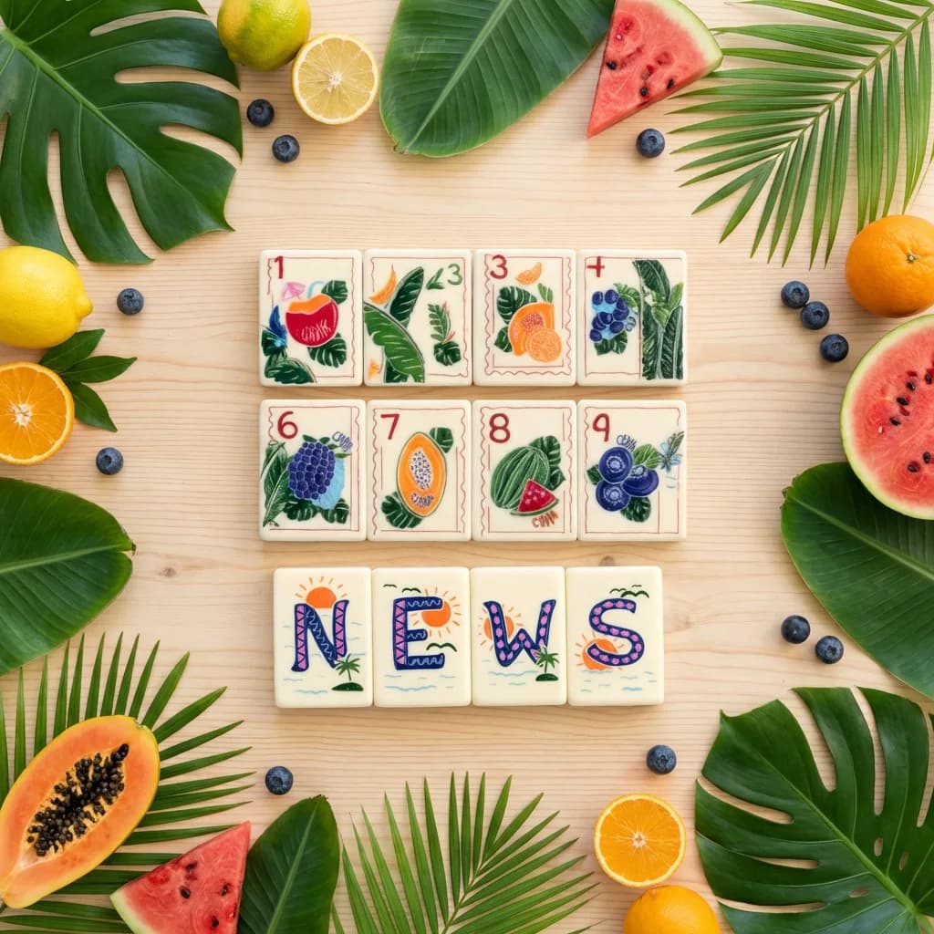 Tropical Beach Fruit Theme American Mahjong Tiles Double-sided UA Printing Acrylic Mah Jong Set Leisure Board Game Christmas