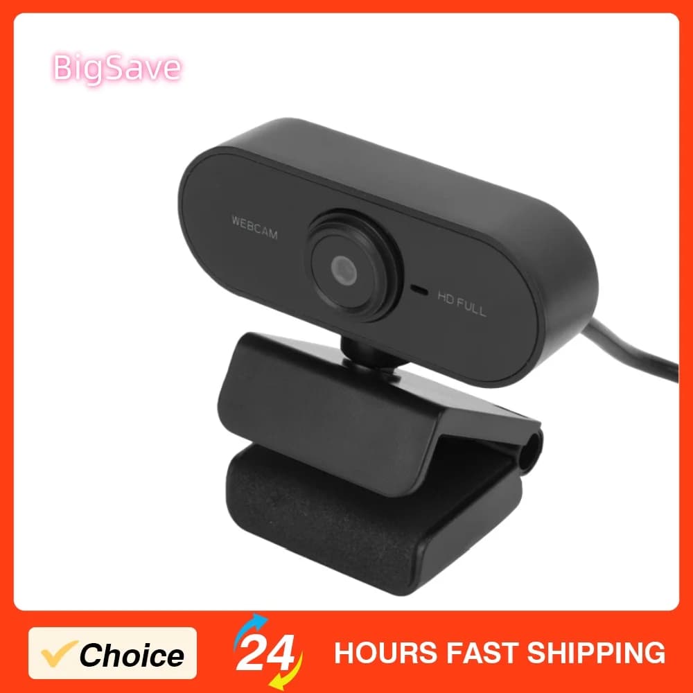 Webcam 1080P HD with Integrated Microphone, USB2.0 Plug and Play, Adjustable Angle, Online Lesson Camera and Desktop, Laptop and PC Directes