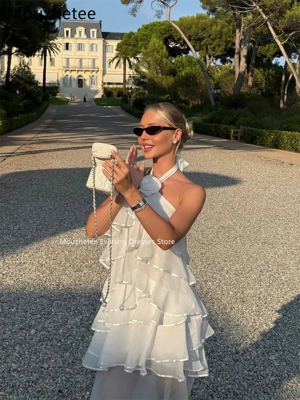 Mouzhetee Shiny A-Line Halter Evening Dresses Formal Party Gowns for Women Simple Ruffle Prom Gown Customized 2026