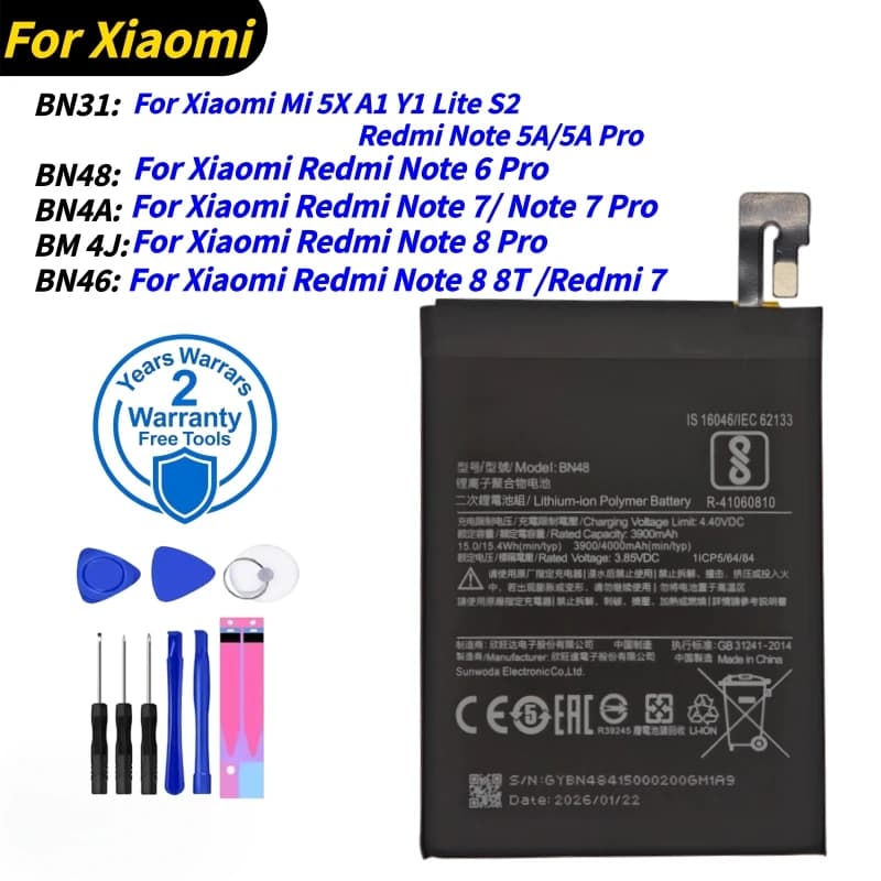 Batteria BN31 BN48 BN46 BM4J BN4A per Xiaomi Redmi Note 5A / 6 / 7 / 8 Pro 8T 7Pro Mi 5X A1 Y1 Lite S2