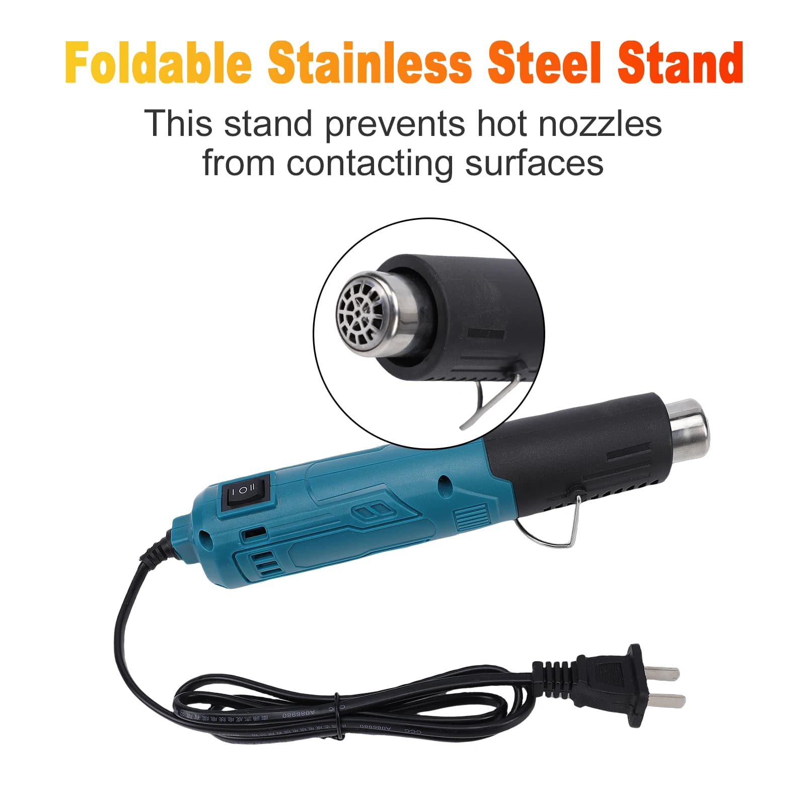 Pistola Termica Mini da 300W, Soffiatore d'Aria Calda Portatile con Supporto Pieghevole e Cavo di Alimentazione 250 ℃ / 350 ℃ Pellicola in resina per lavori fai da te