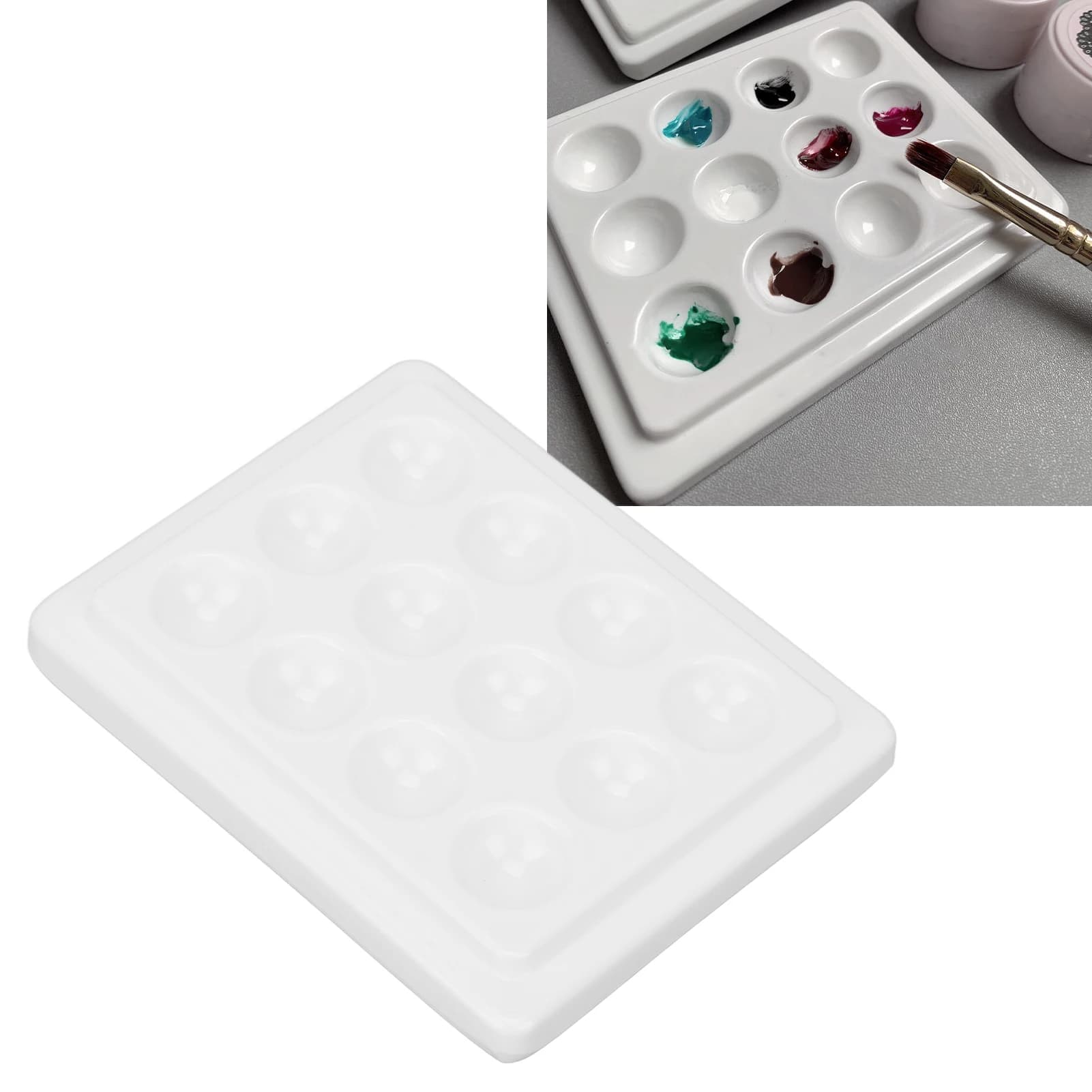Tile for Artists in Porcelain at 12 Departments, White Anti-dust palette for Watercolor Painting and Nail Art