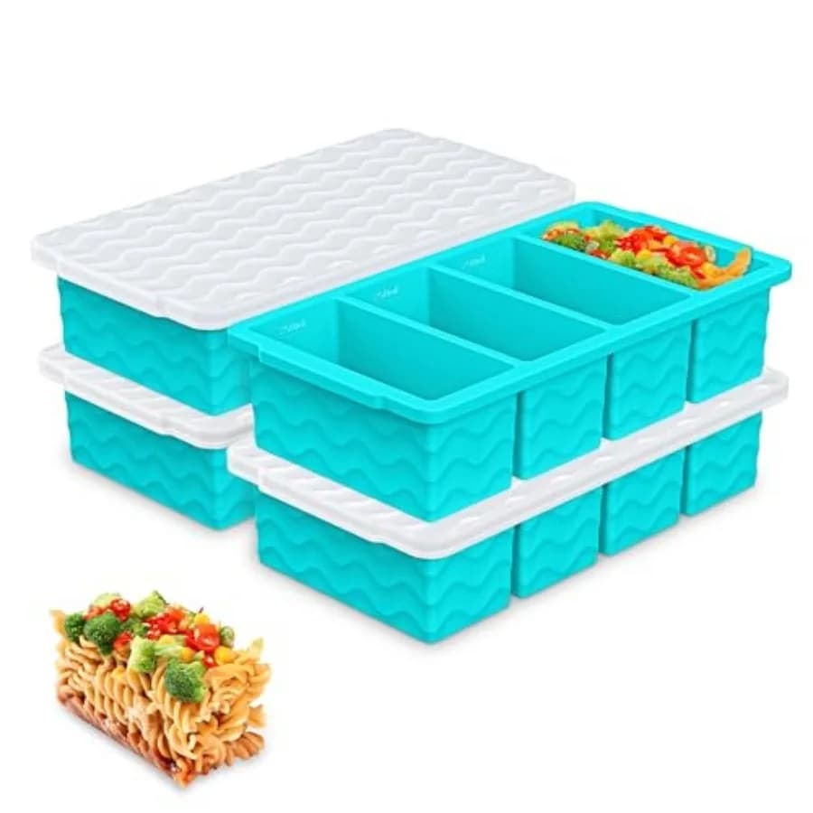 Stampi in silicone per congelatore per zuppa con coperchio, contenitori da 1 tazza per zuppa, vassoi per cubetti di ghiaccio per congelatore, per la preparazione di pasti e la conservazione degli alimenti