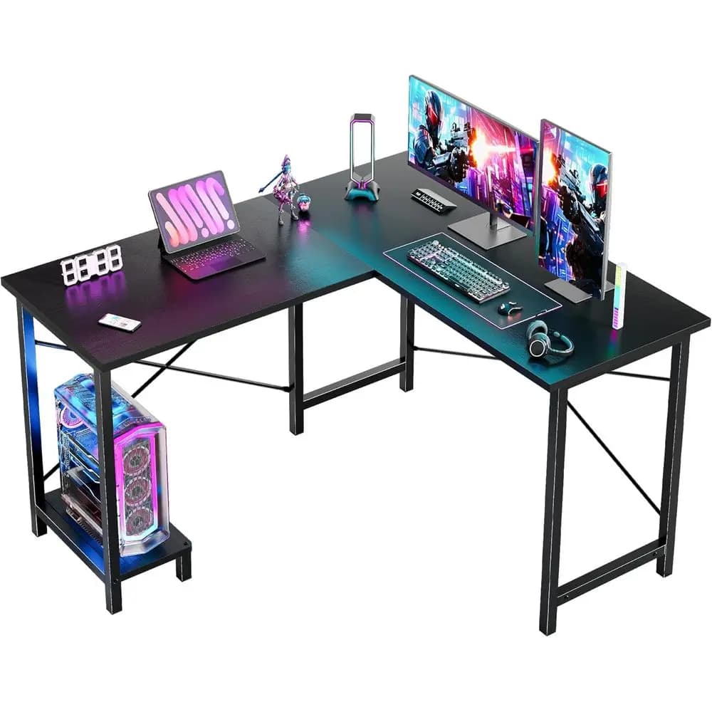 Scrivania a L, Tavolo da Gaming per Computer con Sedia o Postazione di Lavoro per Studio Domestico da 50 Pollici, Nero