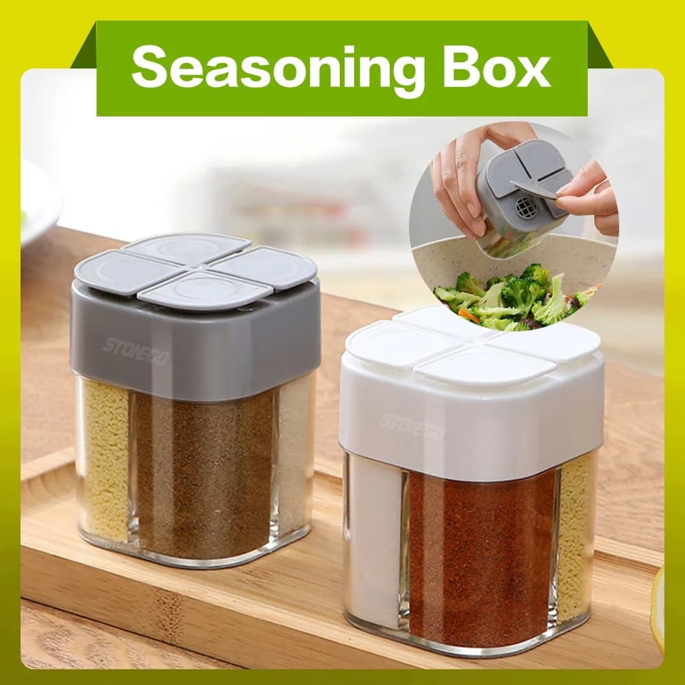 Contenitori per spezie da campeggio con dispenser in plastica 4 in 1 con coperchio sigillato, kit per spezie da campeggio da viaggio con agitatore per condimenti per cucinare