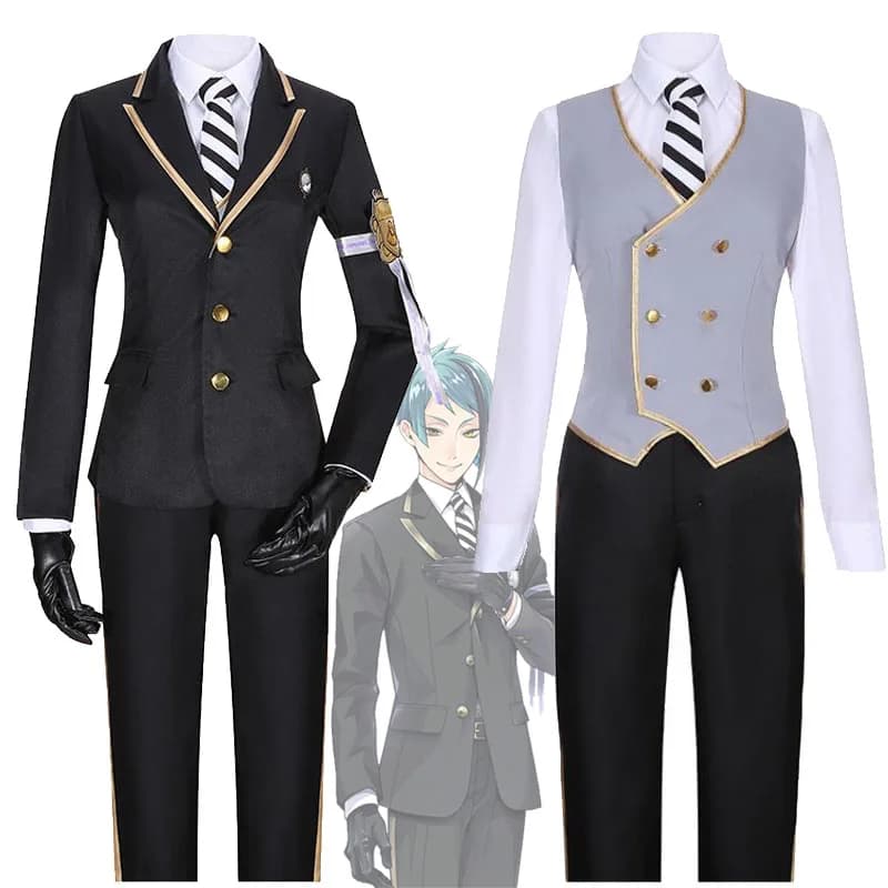 Octavinelle Jade Leech Cosplay Twisted-Wonderland Night Raven College Black Uniform Dresses Universal Size for Men and Women