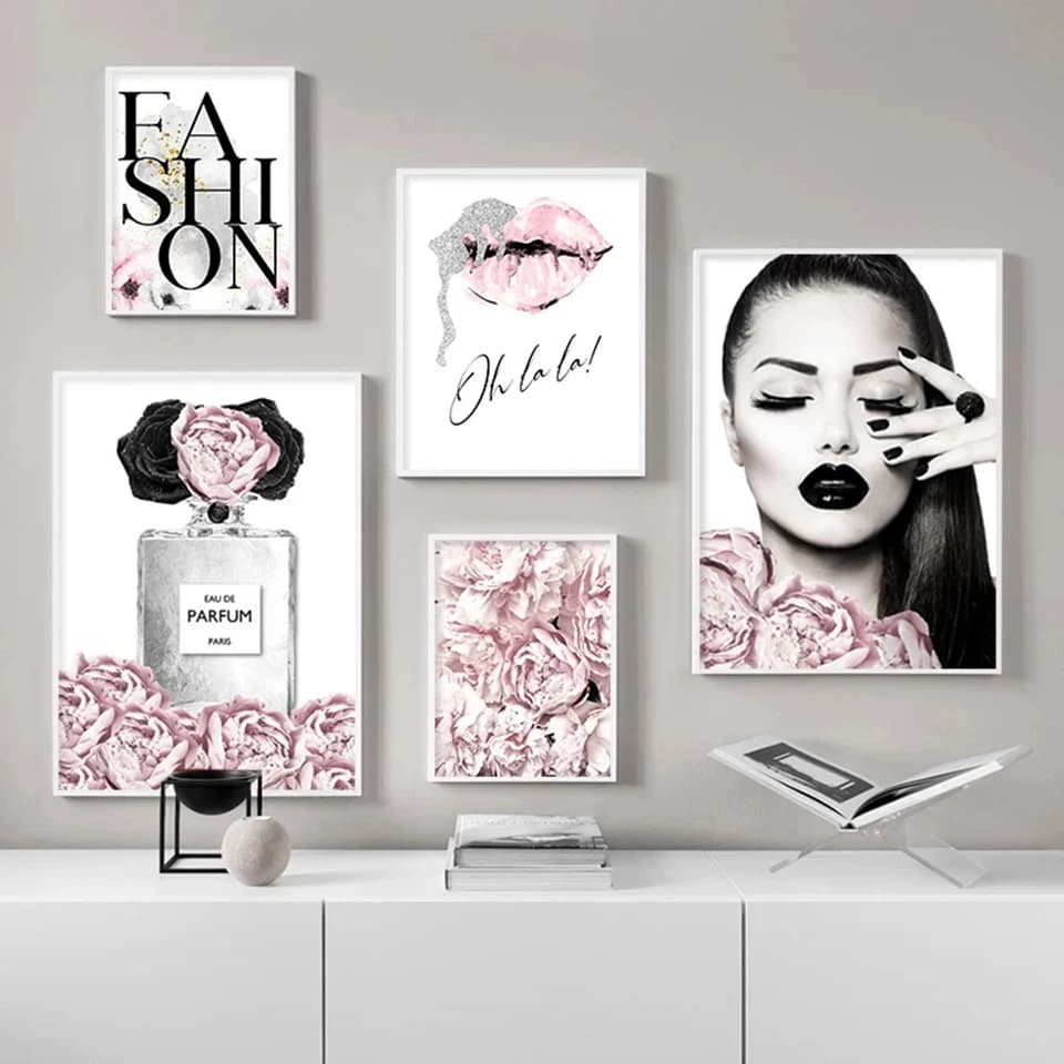 DIY 2023 New Diamond Painting Pink Flower Perfume Fashion Lady Embroidery Sliver Lips Makeup Picture Modern Girl Room Home Decor