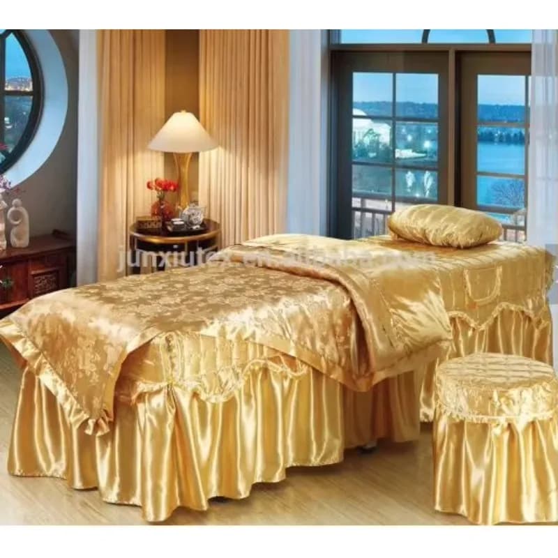 Set di 4 Pezzi in Cotone/Poliestere per Lettino da Massaggio, Biancheria per Salone di Bellezza, Set di Lenzuola Colorate