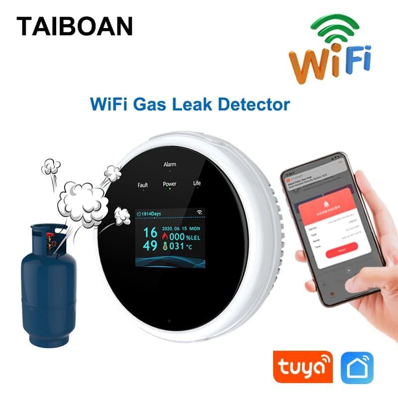 TAIBOAN WiFi GAS GPL Sensore di perdite Allarme Tuya APP Controllo Sicurezza Rilevatore di sicurezza antincendio Smart Home LCD Rilevatori di perdite di gas naturale