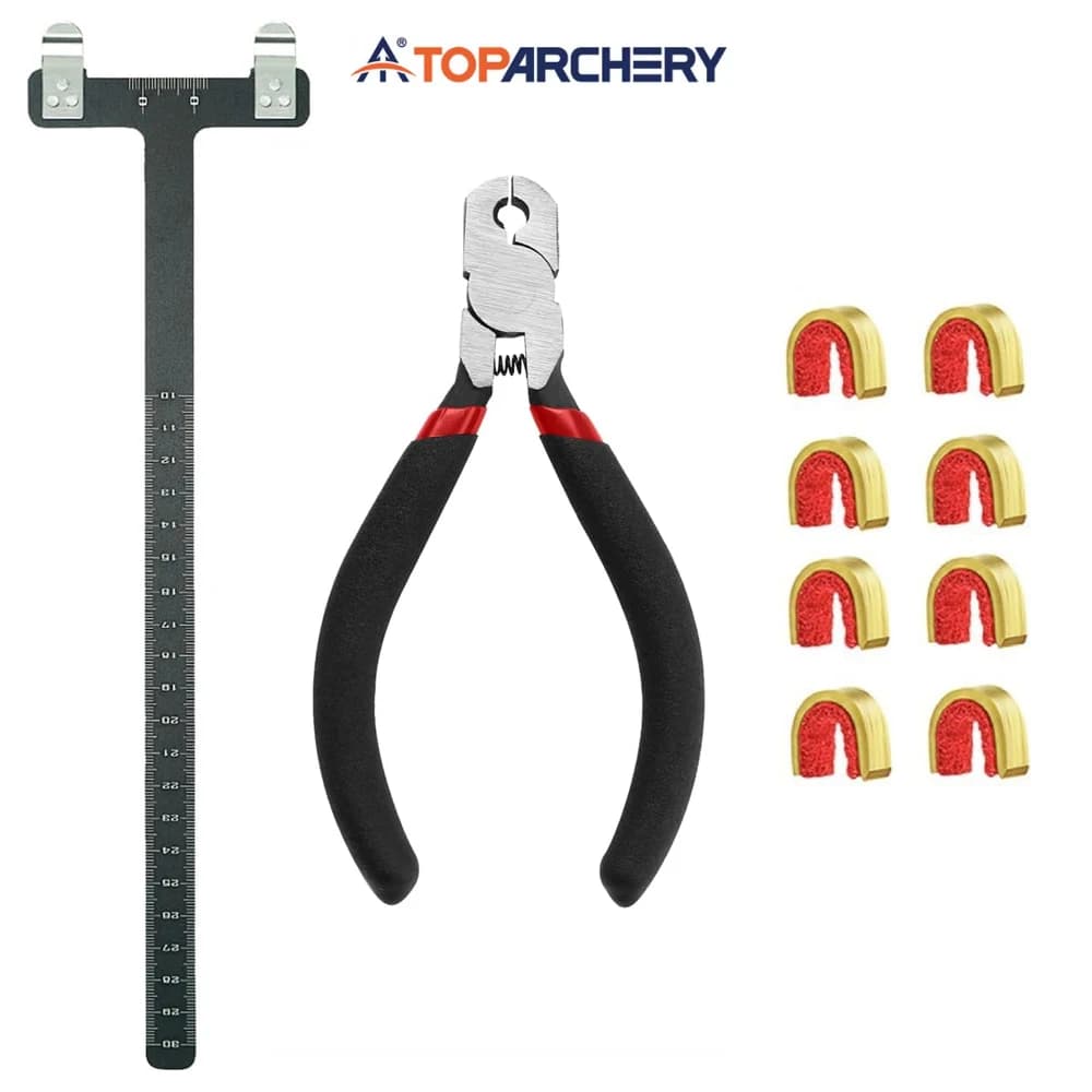 Archery Bow String Nocking Points Set with T Square Ruler Nocking Buckle Pliers and 8pcs Nocking Buckle Set Bow Accessories