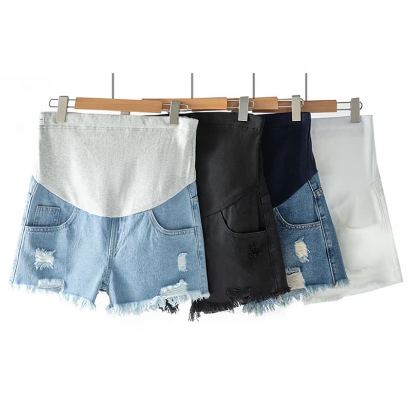 Pantaloncini Premaman Taglia Grande a Vita Alta, Jeans Estivi Elasticizzati per Donne in Gravidanza