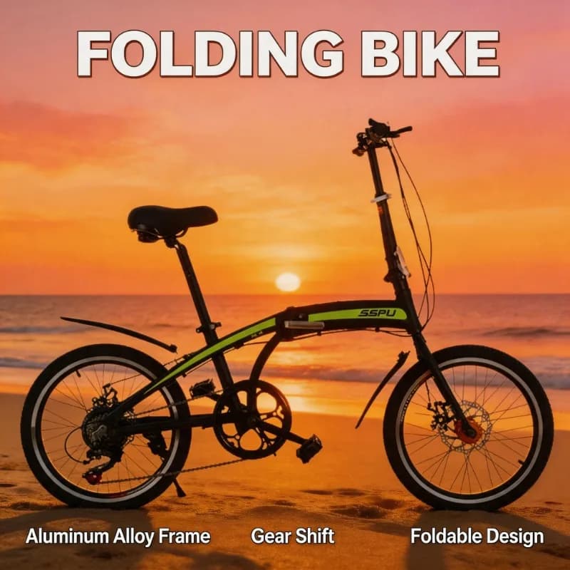 20-Inch Lightweight Aluminium Alloy Folding Bike Portable 7-Speed Urban Commuter Bicycle Ultralight Design for City Travel