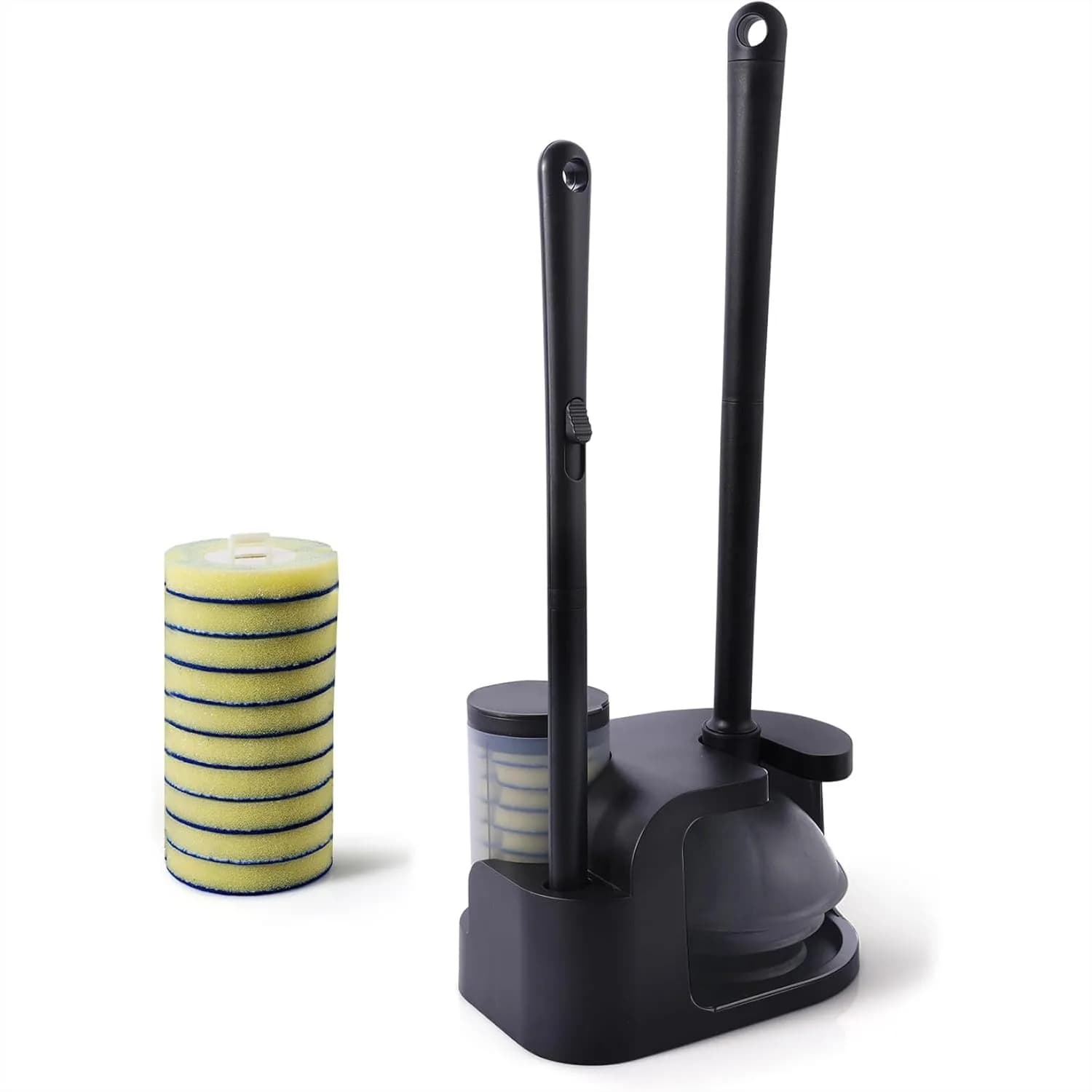 Set Combinato 2-in-1 Spazzola WC e Sturalavandini con 10 Testine di Ricambio, Kit Monouso, Supporto Compatto per Bagno