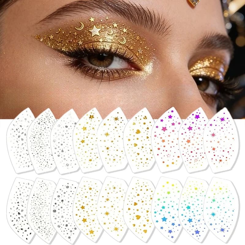 6pcs Eye Shadow Stickers Waterproof Temporary Tattoo Eye Makeup Silver Gold Stamping Glitter Eyeshadow Decor for Festival Tattoo