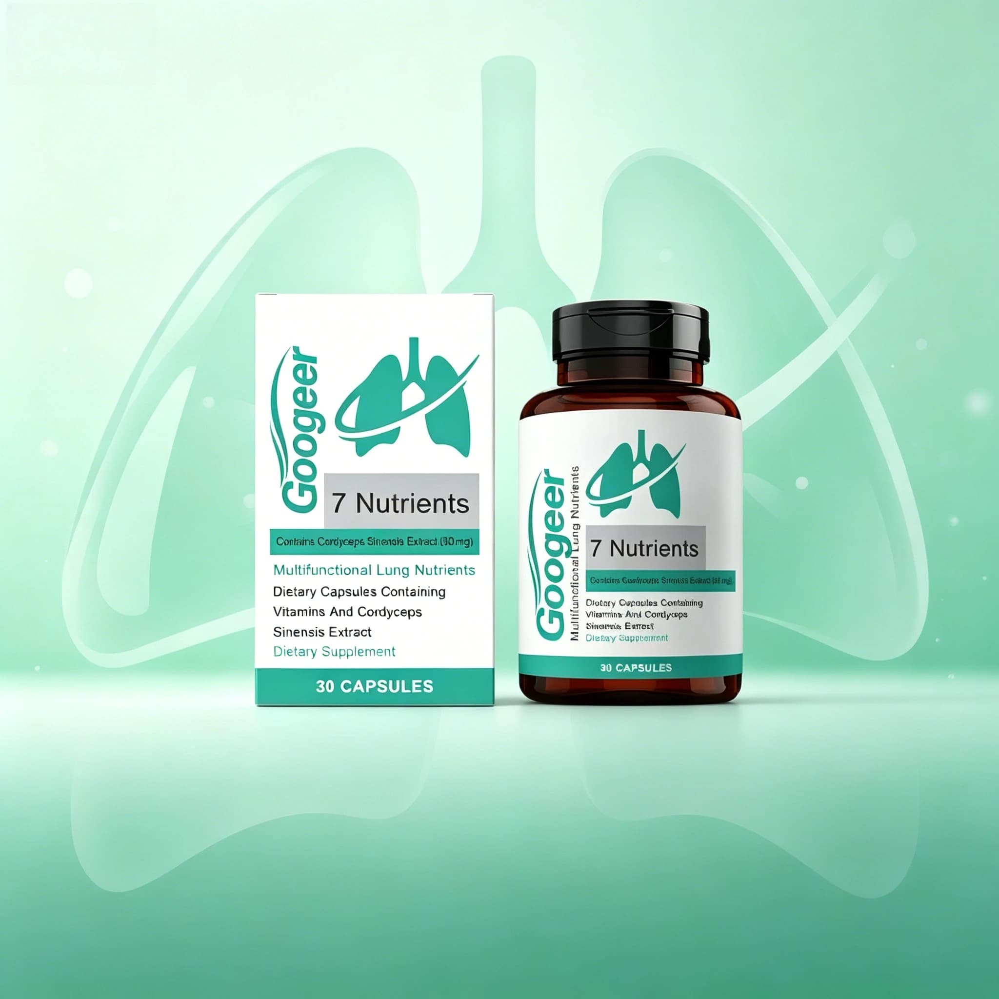 Capsule Dietetiche Googeer per la Salute Polmonare, Estratto di Cordyceps Sinensis, Vitamina C, N-Acetilcisteina, Zinco, Quercetina, Integratore da 30 Capsule