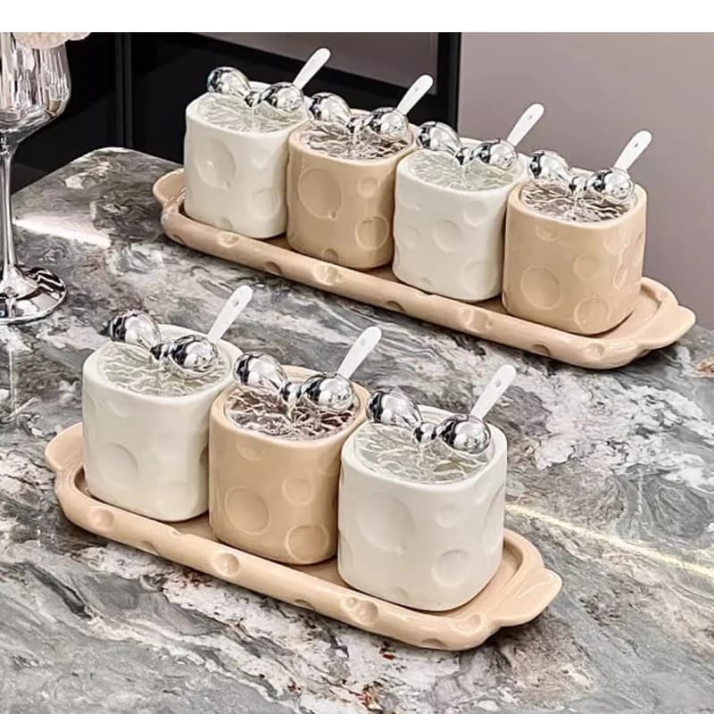 Set di barattoli per condimenti a forma di formaggio Set di spezie in ceramica nordica da cucina per sale e pepe, organizer per la casa