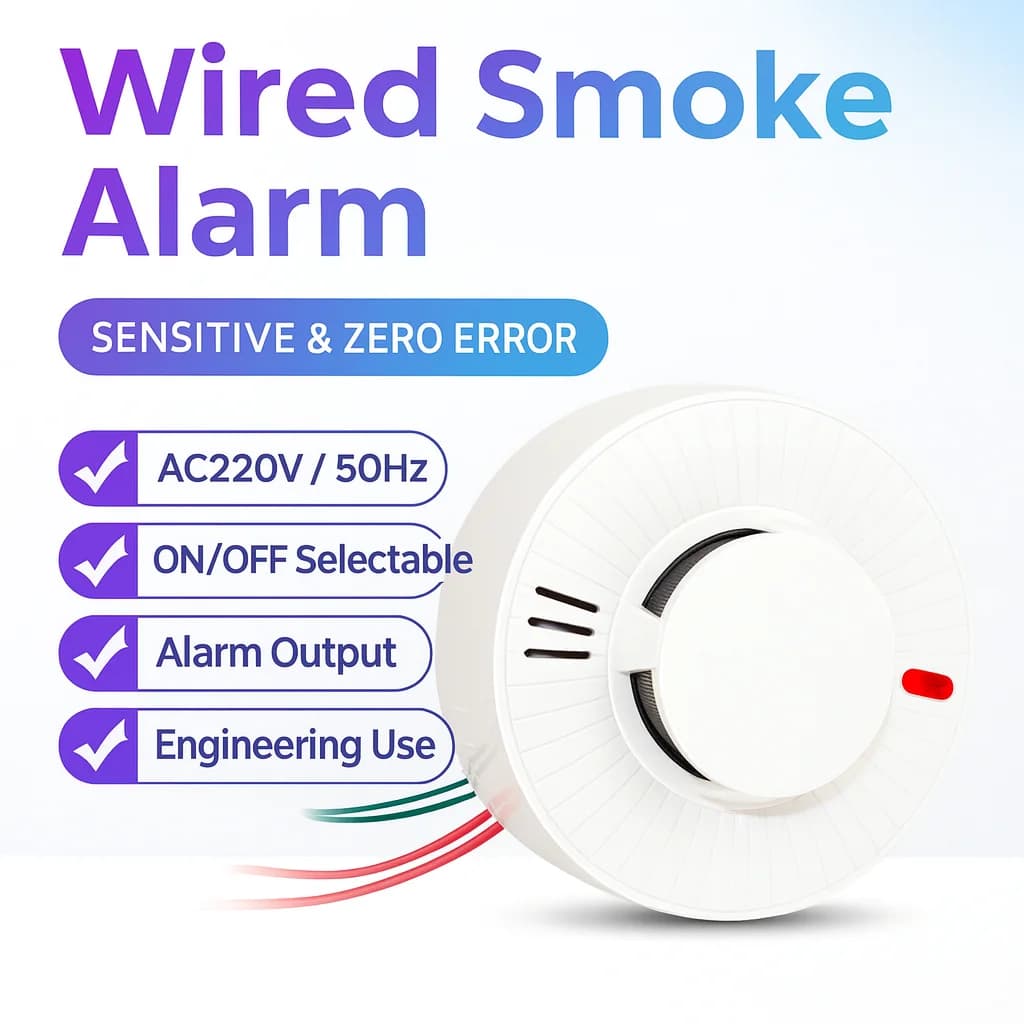 Rilevatore di fumo cablato AC220V | Uscita interruttore NO/NC | Sensore di allarme antincendio sensibile | Uso industriale/hotel/sicurezza dei progetti