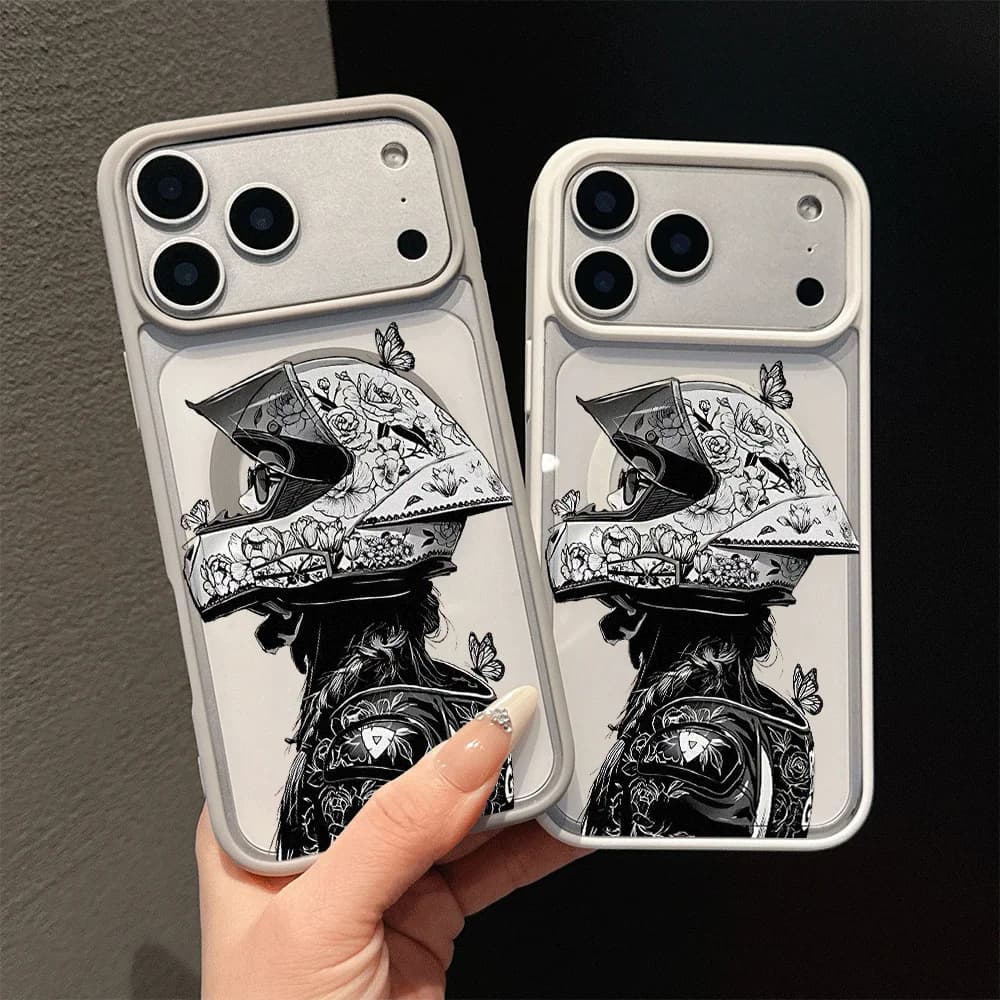 Custodia per telefono da motociclista per iPhone 17 16 15 14 13 12 11 Pro XS Max Plus Mini X XR Air 16e 17e, cover trasparente antiurto in PC con Magsafe