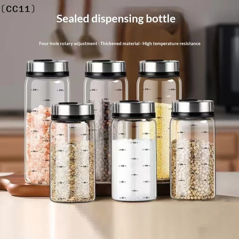 Contenitore per condimenti in vetro borosilicato da 200/300/500 ml, barattolo sigillato per sale, sesamo, condimenti solidi, pepe e spezie con coperchio rotante〔CC11〕